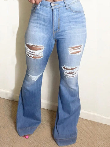 Woochic Pantalon grande taille jean évasé stretch déchiré